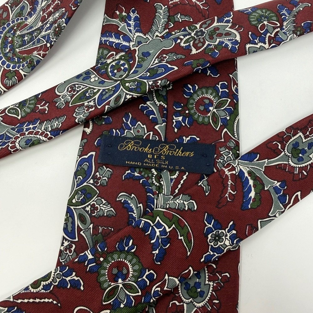 Brooks Brothers Burgundy‎ Paisley Floral Mens Silk Tie Hand Made USA